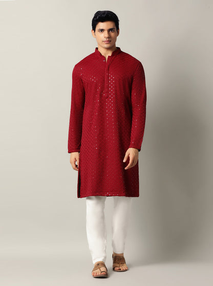 Maroon Embroidered Kurta | The Kurta Company