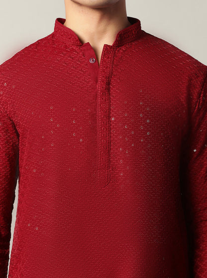 Maroon Embroidered Kurta | The Kurta Company