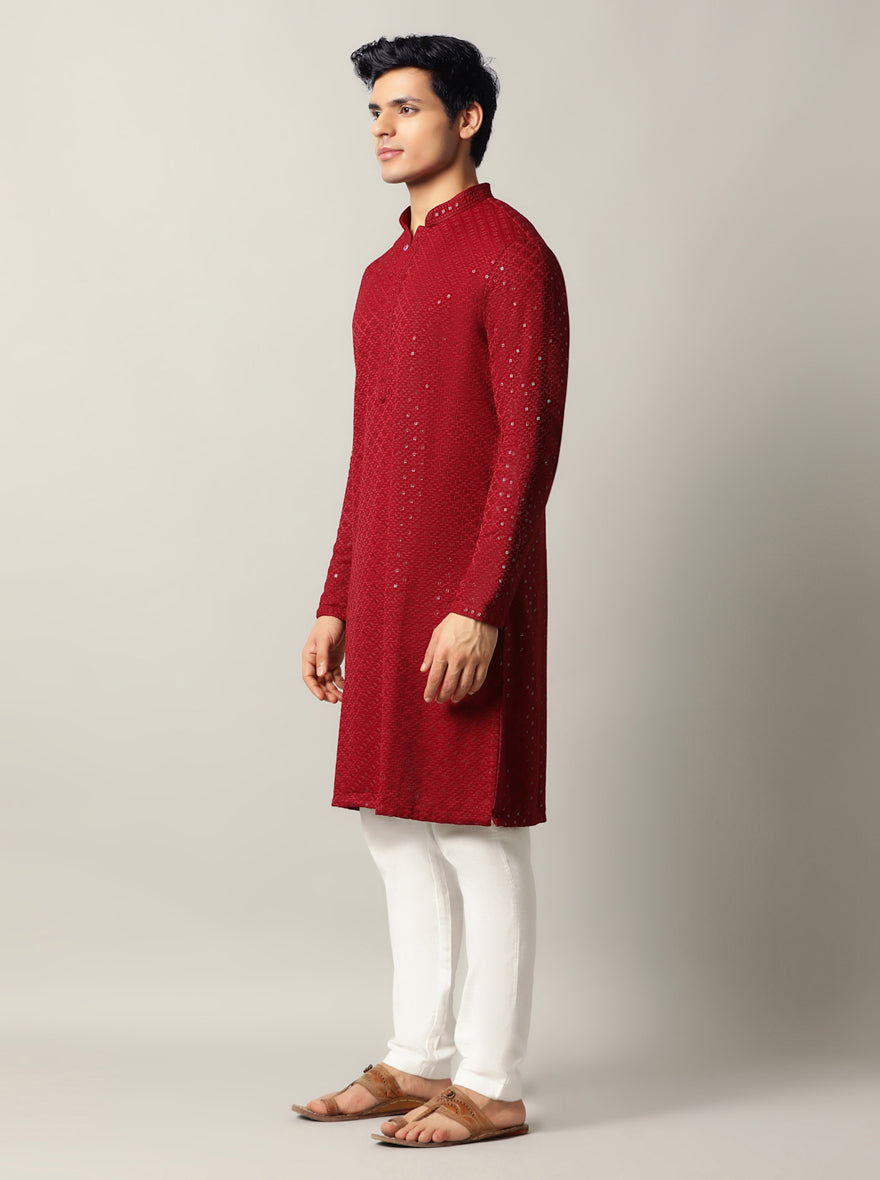 Maroon Embroidered Kurta | The Kurta Company