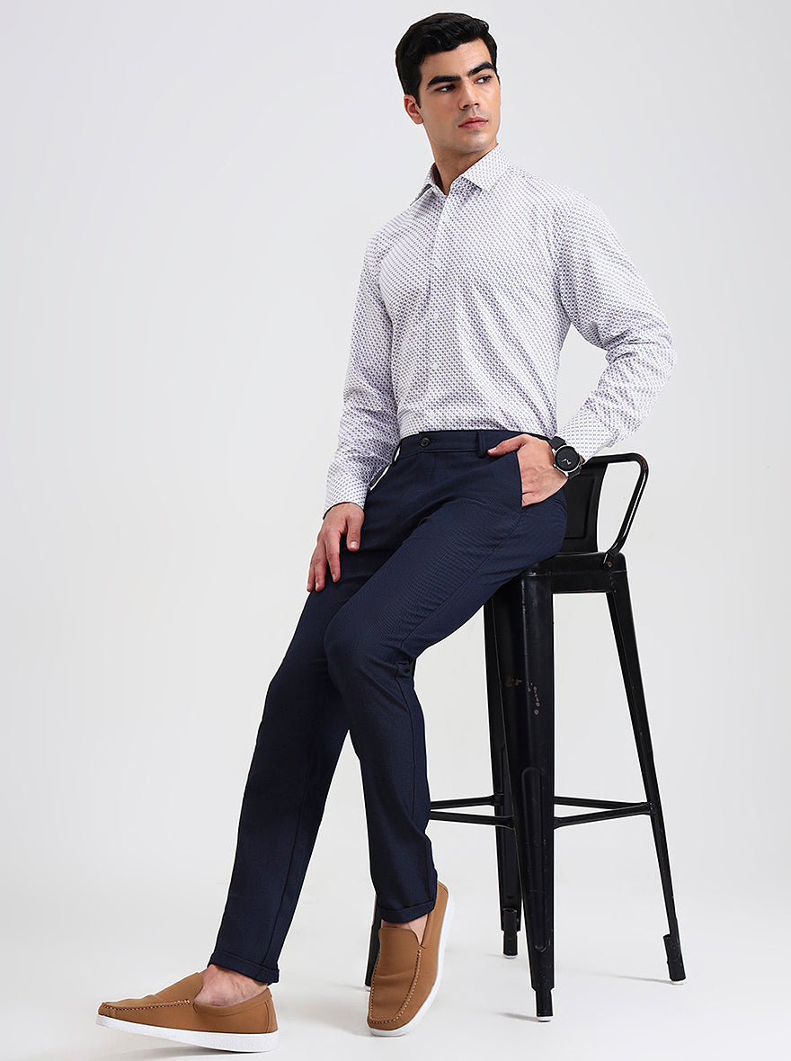 Blue Printed Slim Fit Club Wear Trouser | JB Studio