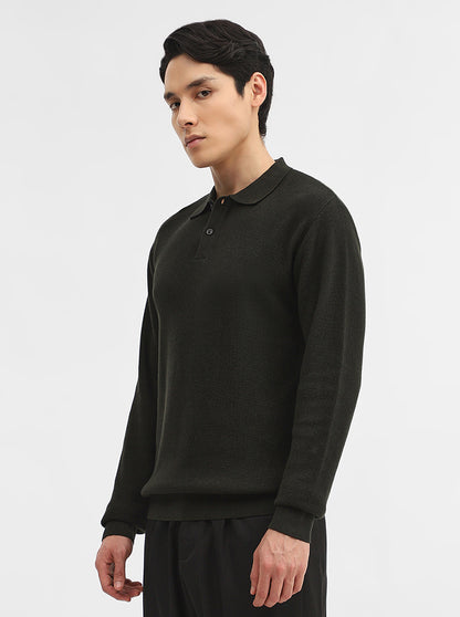 Dark Olive Jacquard Slim Fit Winter T-Shirt | JadeBlue