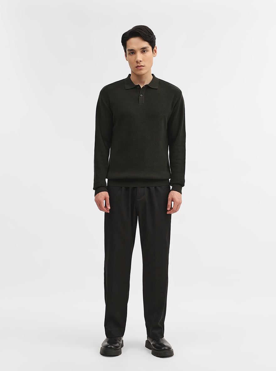 Dark Olive Jacquard Slim Fit Winter T-Shirt | JadeBlue