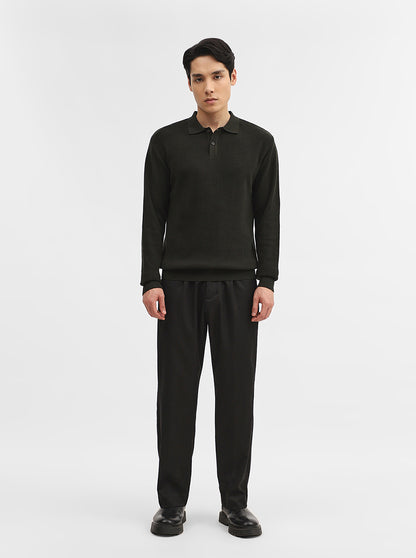 Dark Olive Jacquard Slim Fit Winter T-Shirt | JadeBlue