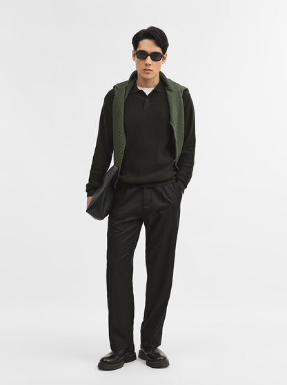 Dark Olive Jacquard Slim Fit Winter T-Shirt | JadeBlue