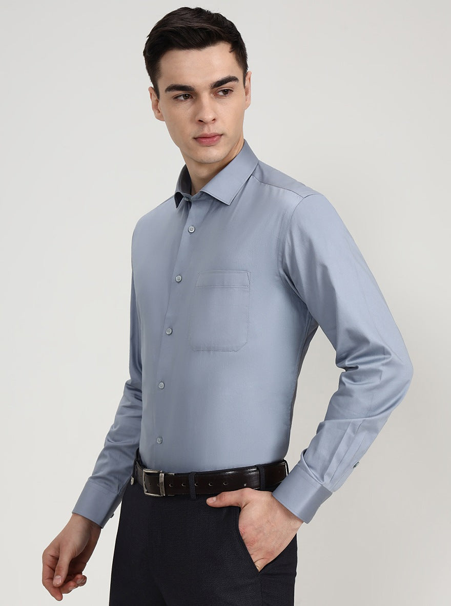 Sky Blue Solid Slim Fit Formal Shirt | Greenfibre