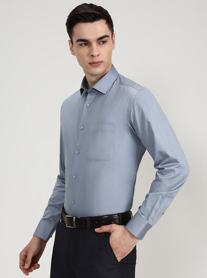 Sky Blue Solid Slim Fit Formal Shirt | Greenfibre