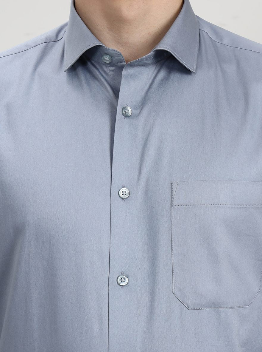 Sky Blue Solid Slim Fit Formal Shirt | Greenfibre