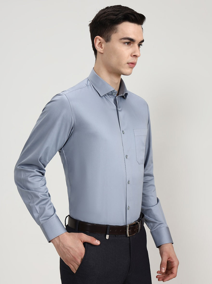 Sky Blue Solid Slim Fit Formal Shirt | Greenfibre