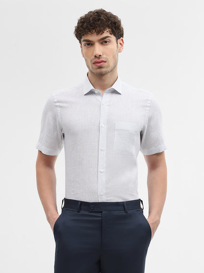 White & Blue Checked Slim Fit Formal Shirt | JadeBlue