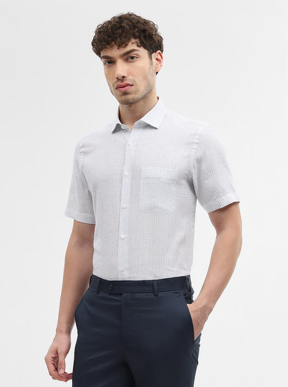 White & Blue Checked Slim Fit Formal Shirt | JadeBlue