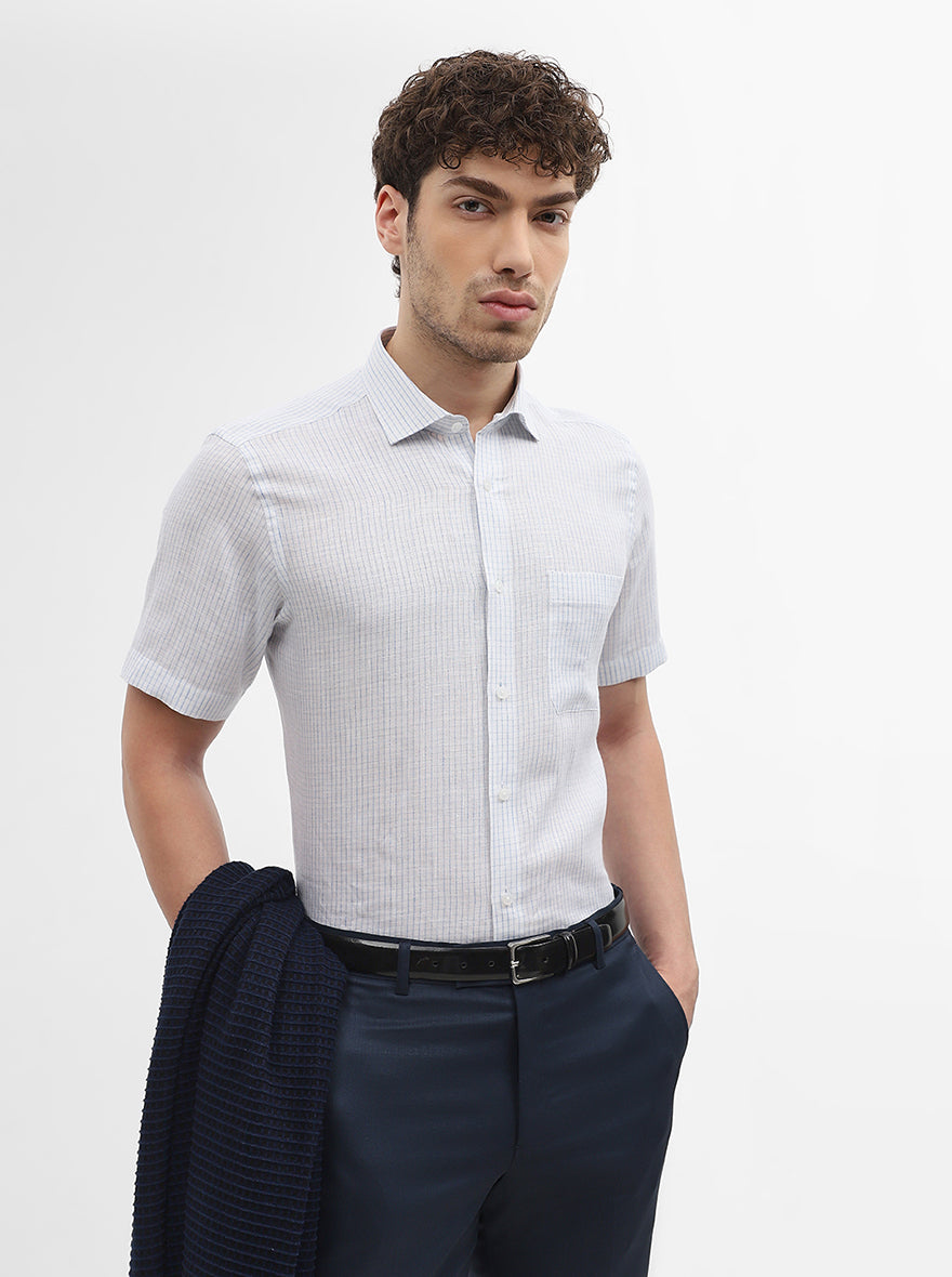 White & Blue Checked Slim Fit Formal Shirt | JadeBlue