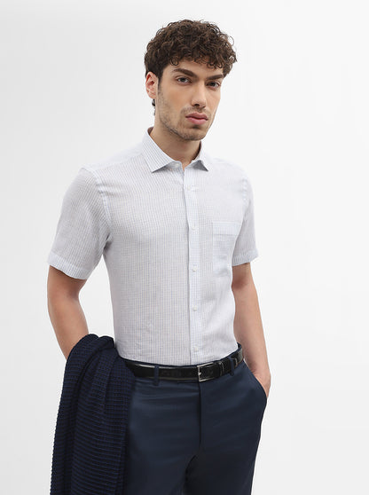 White & Blue Checked Slim Fit Formal Shirt | JadeBlue
