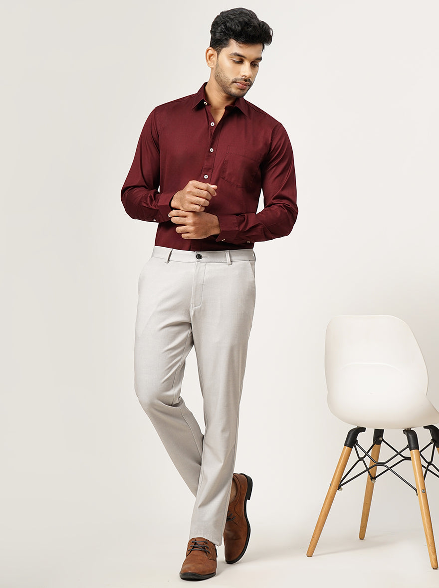Maroon Solid Tailored Fit Semi Casual Shirt | JadeBlue