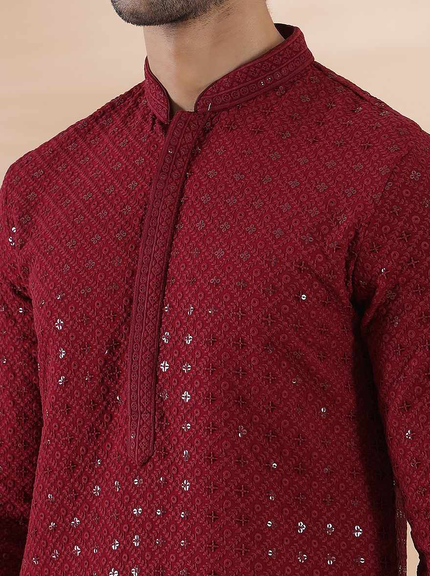 Maroon Embroidered Kurta | The Kurta Company
