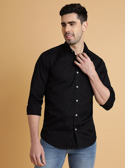 Black Solid Slim Fit Semi Casual Shirt | JadeBlue