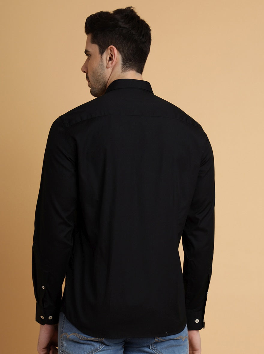 Black Solid Slim Fit Semi Casual Shirt | JadeBlue