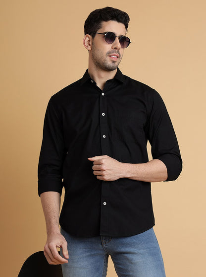 Black Solid Slim Fit Semi Casual Shirt | JadeBlue