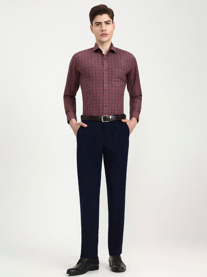 Brown & Blue Checked Slim Fit Formal Shirt | Greenfibre