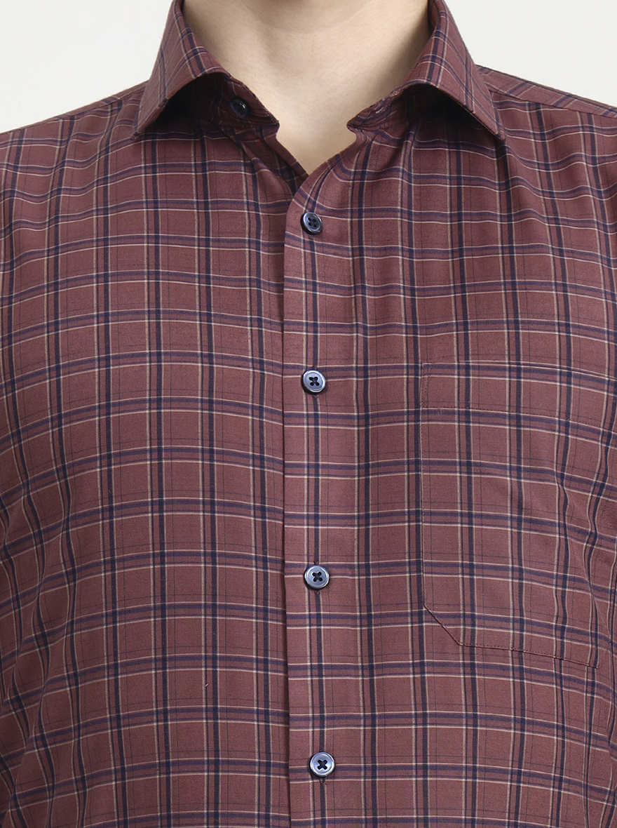 Brown & Blue Checked Slim Fit Formal Shirt | Greenfibre