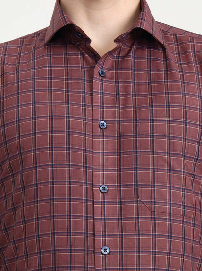 Brown & Blue Checked Slim Fit Formal Shirt | Greenfibre