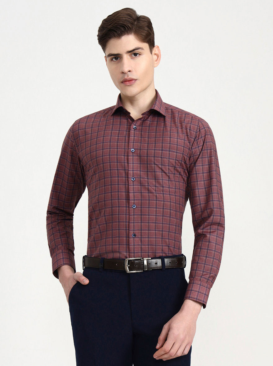 Brown & Blue Checked Slim Fit Formal Shirt | Greenfibre