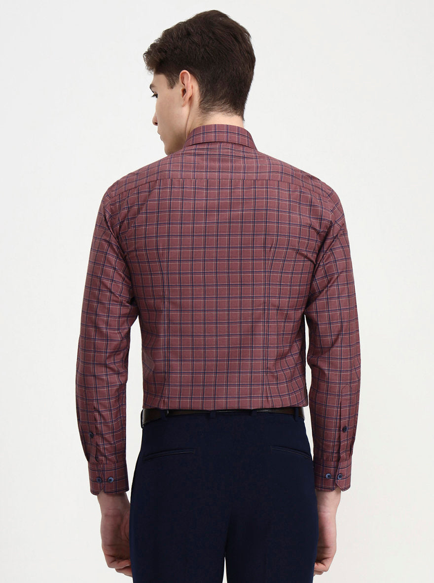 Brown & Blue Checked Slim Fit Formal Shirt | Greenfibre
