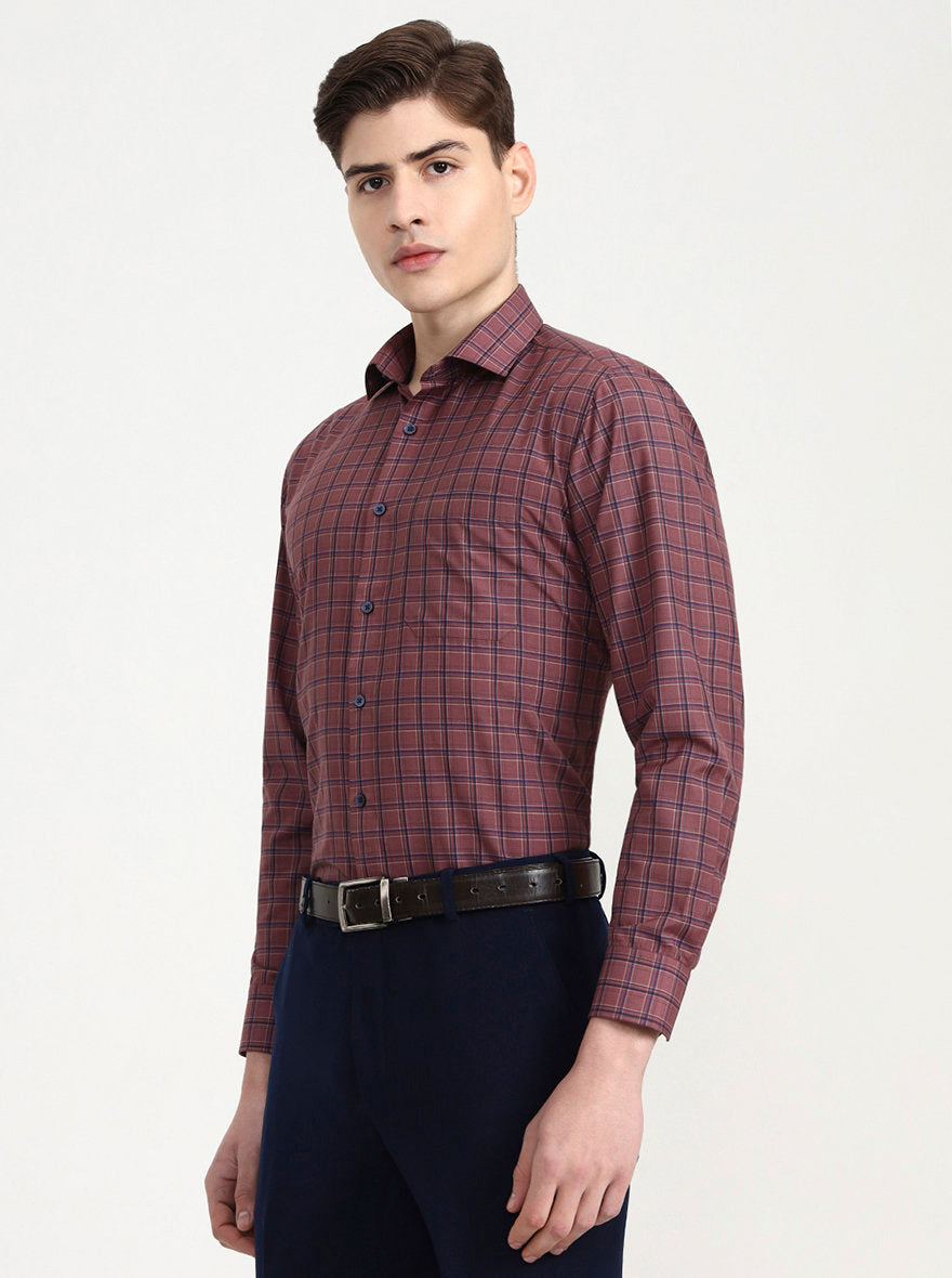 Brown & Blue Checked Slim Fit Formal Shirt | Greenfibre