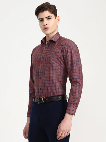 Brown & Blue Checked Slim Fit Formal Shirt | Greenfibre