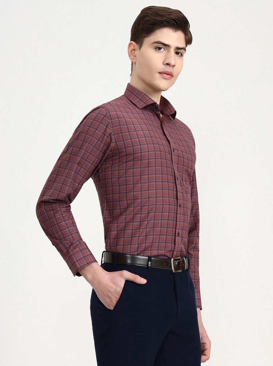 Brown & Blue Checked Slim Fit Formal Shirt | Greenfibre