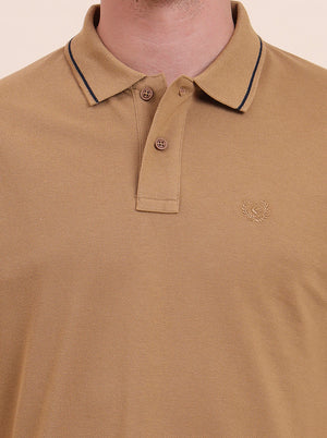 Camel Brown Solid Slim Fit Polo T-Shirt | Greenfibre