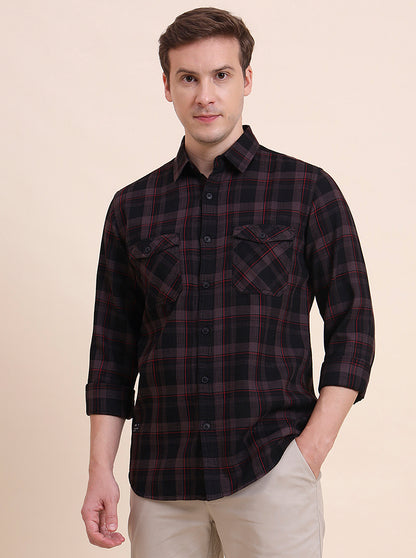 Brown Checked Slim Fit Casual Shirt | JadeBlue