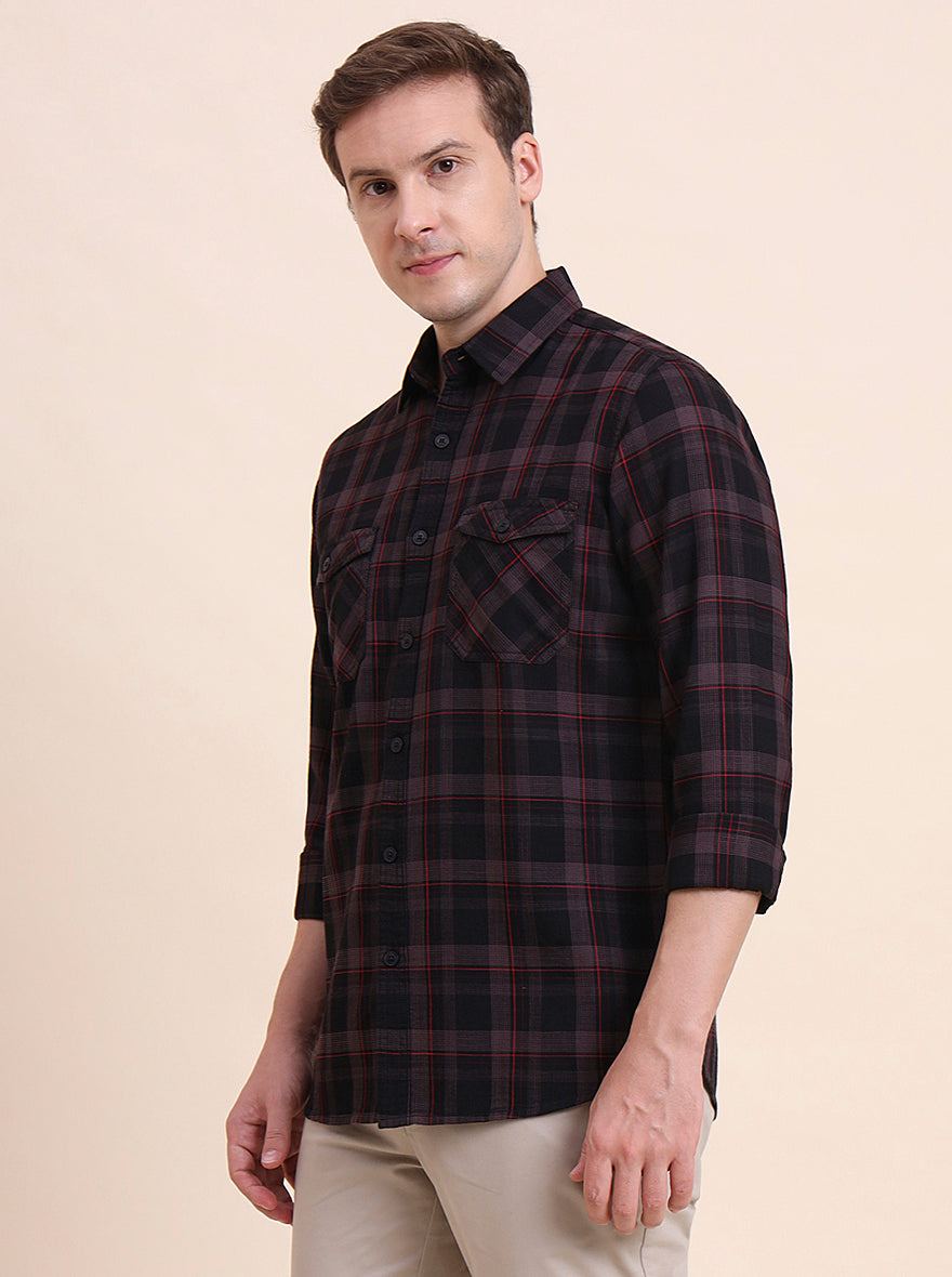 Brown Checked Slim Fit Casual Shirt | JadeBlue