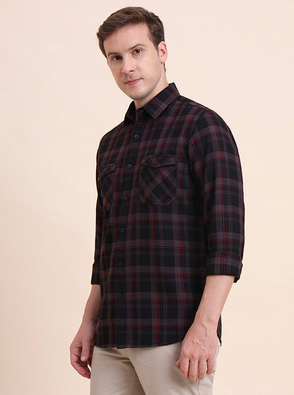 Brown Checked Slim Fit Casual Shirt | JadeBlue