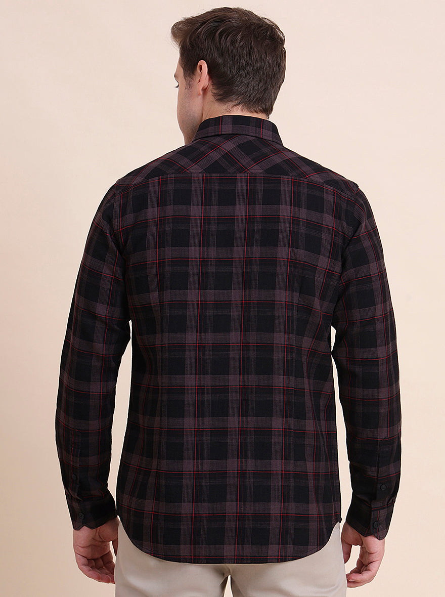 Brown Checked Slim Fit Casual Shirt | JadeBlue