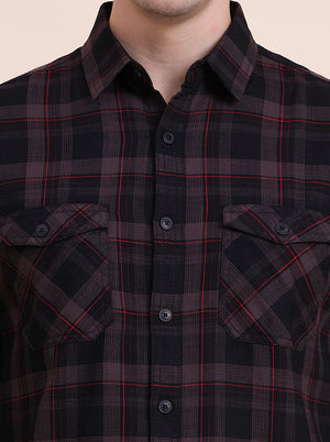 Brown Checked Slim Fit Casual Shirt | JadeBlue