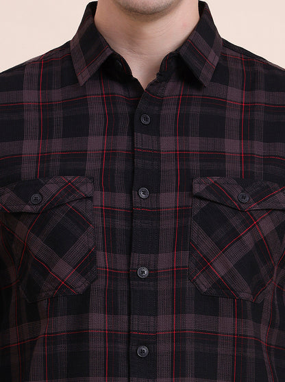 Brown Checked Slim Fit Casual Shirt | JadeBlue