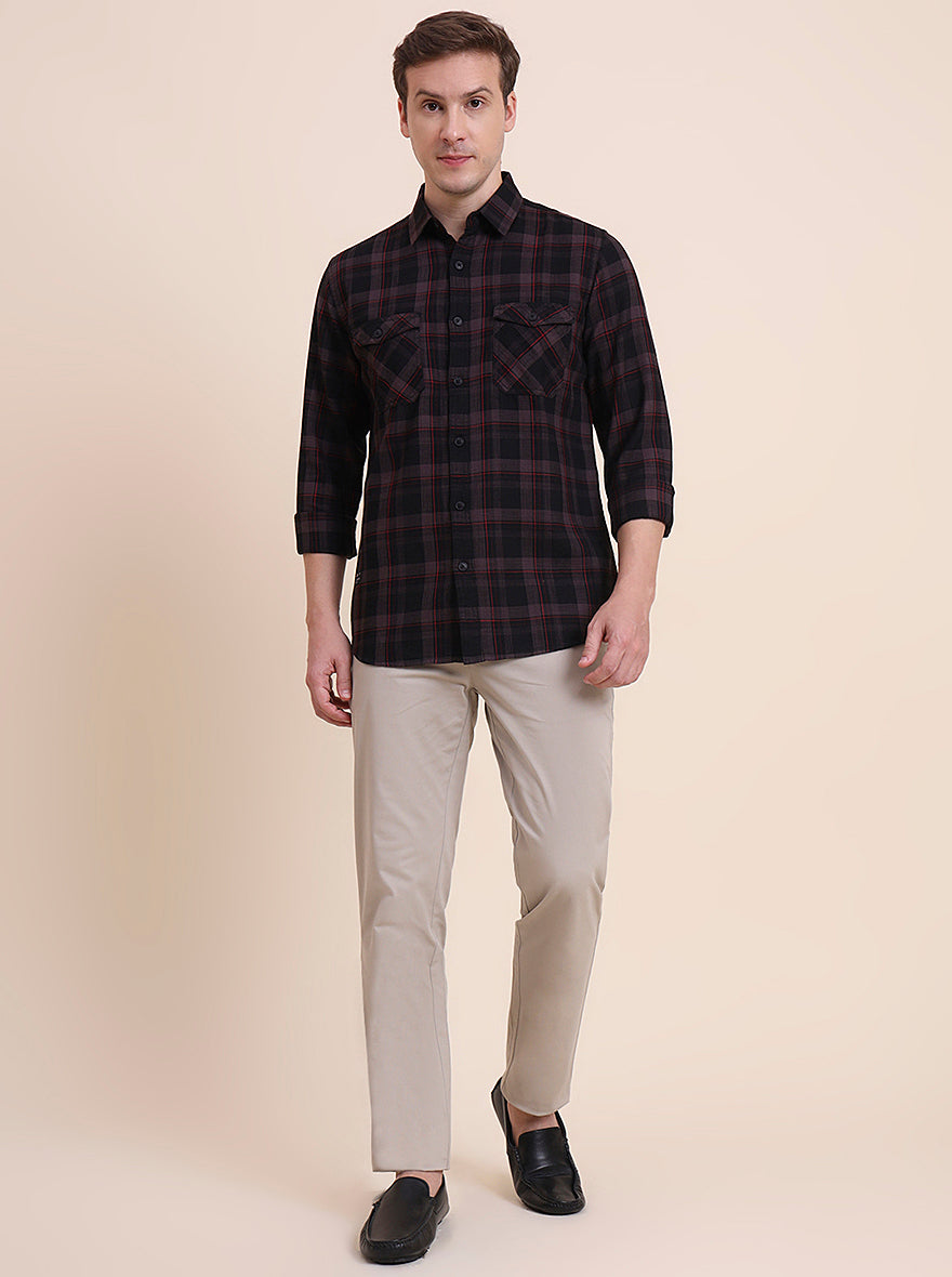 Brown Checked Slim Fit Casual Shirt | JadeBlue