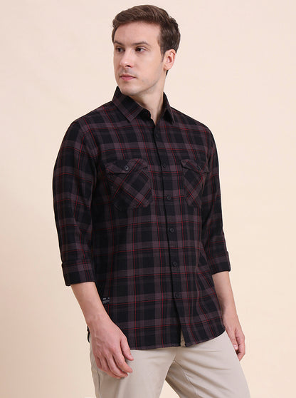 Brown Checked Slim Fit Casual Shirt | JadeBlue