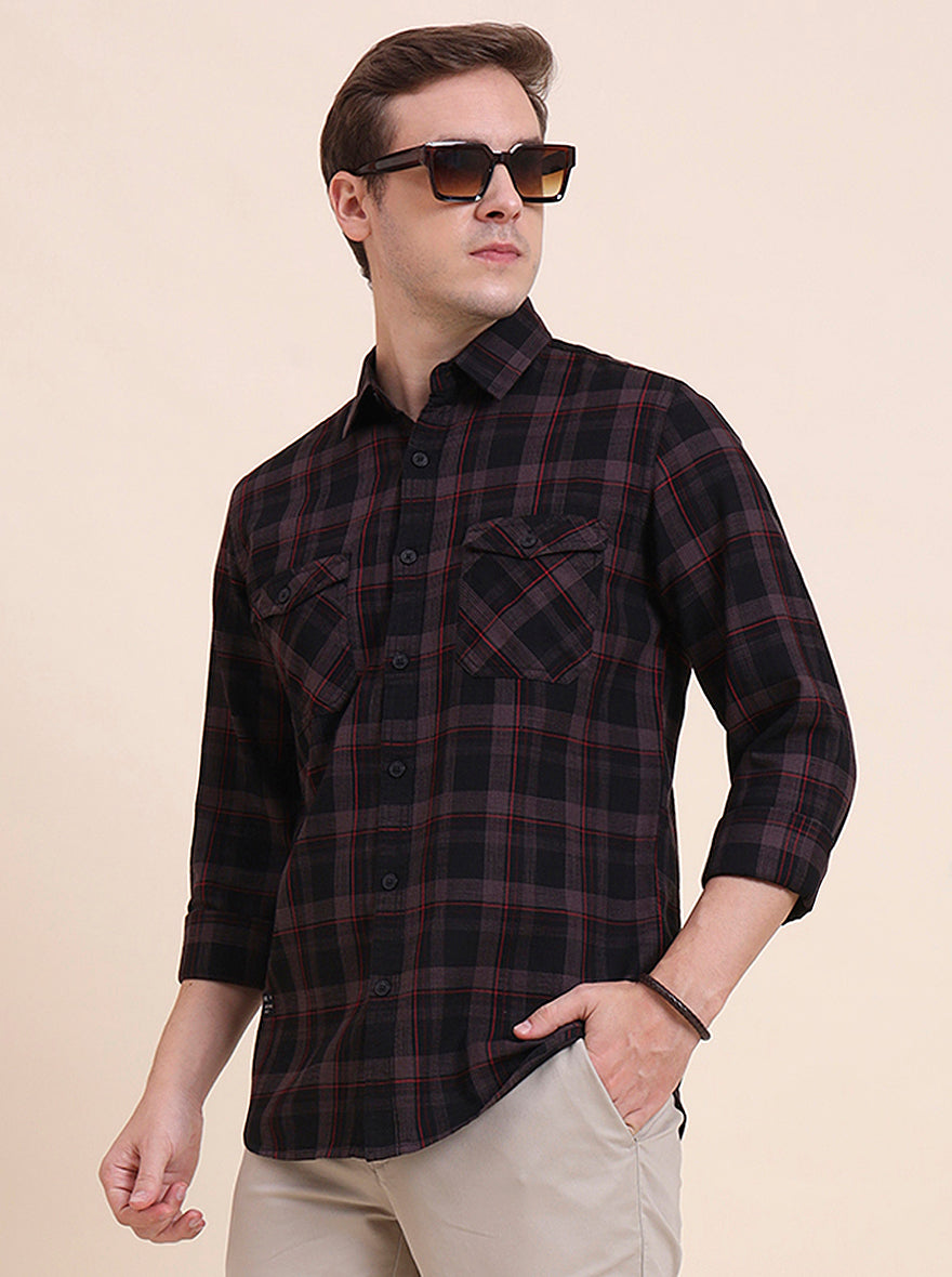 Brown Checked Slim Fit Casual Shirt | JadeBlue