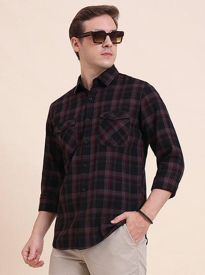 Brown Checked Slim Fit Casual Shirt | JadeBlue