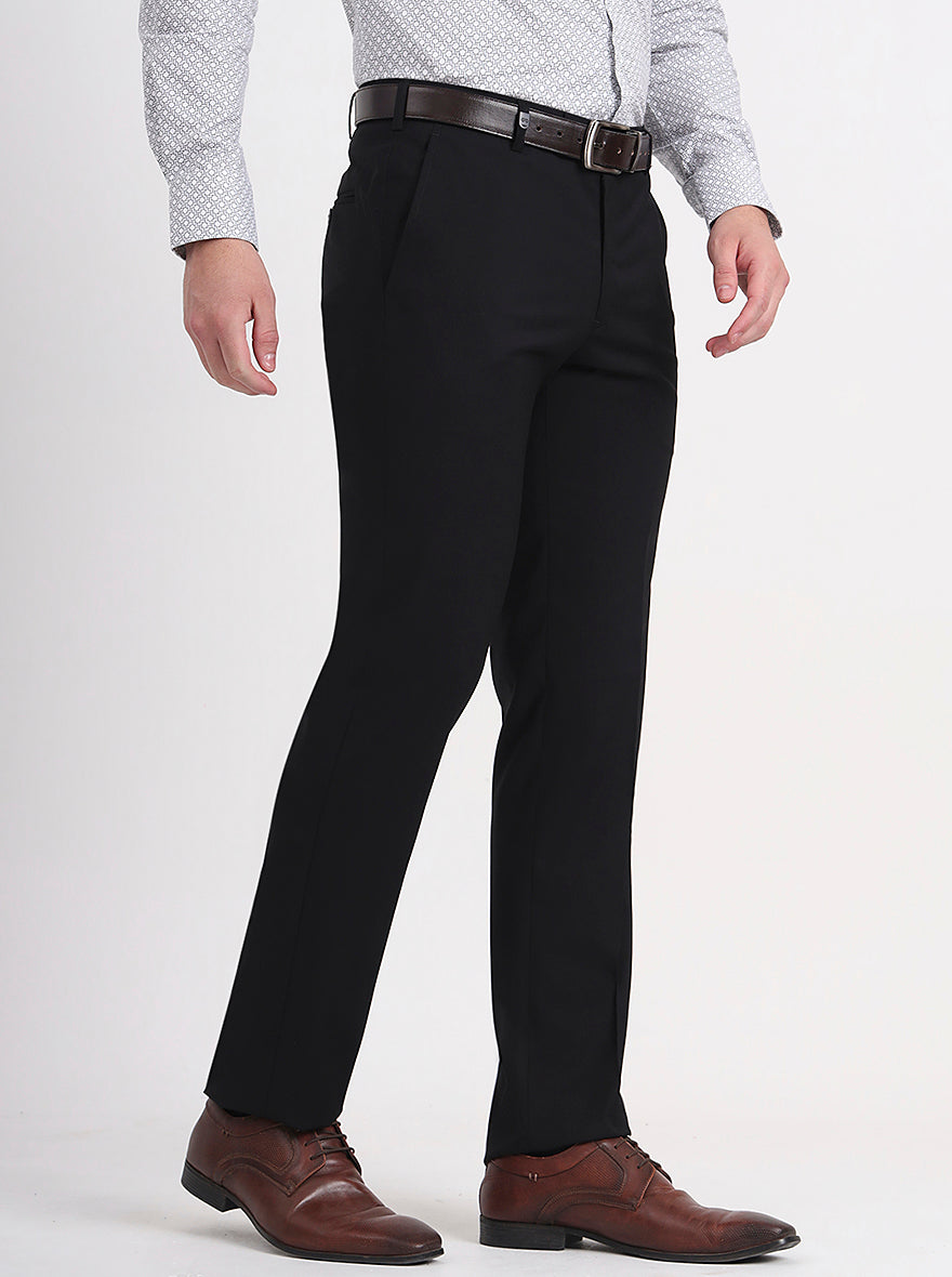 Black Solid Slim Fit Formal Trouser | JB Studio