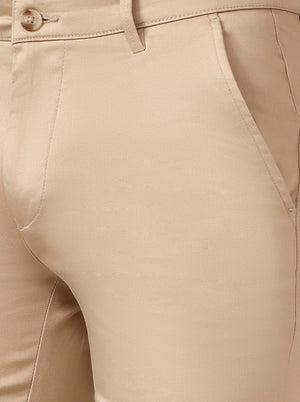 Camel Beige Solid Super Slim Fit Casual Trouser | Greenfibre