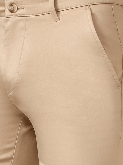 Camel Beige Solid Super Slim Fit Casual Trouser | Greenfibre