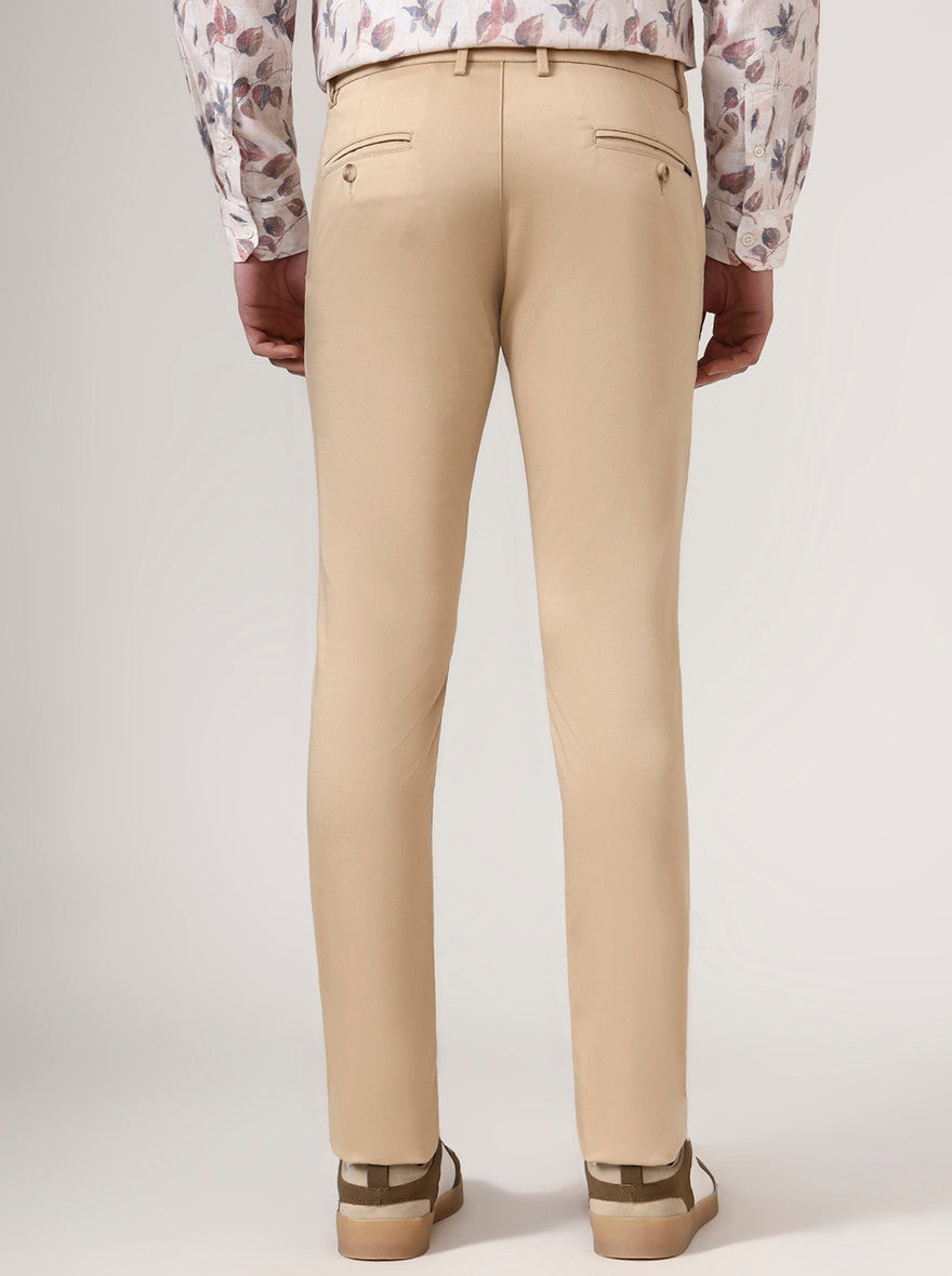 Camel Beige Solid Super Slim Fit Casual Trouser | Greenfibre