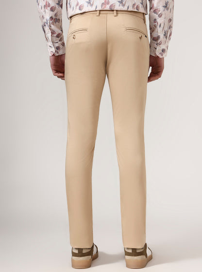 Camel Beige Solid Super Slim Fit Casual Trouser | Greenfibre