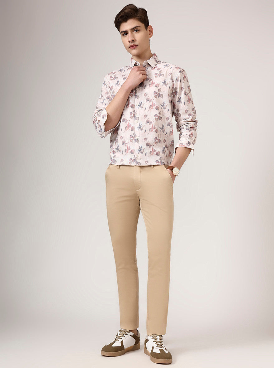 Camel Beige Solid Super Slim Fit Casual Trouser | Greenfibre