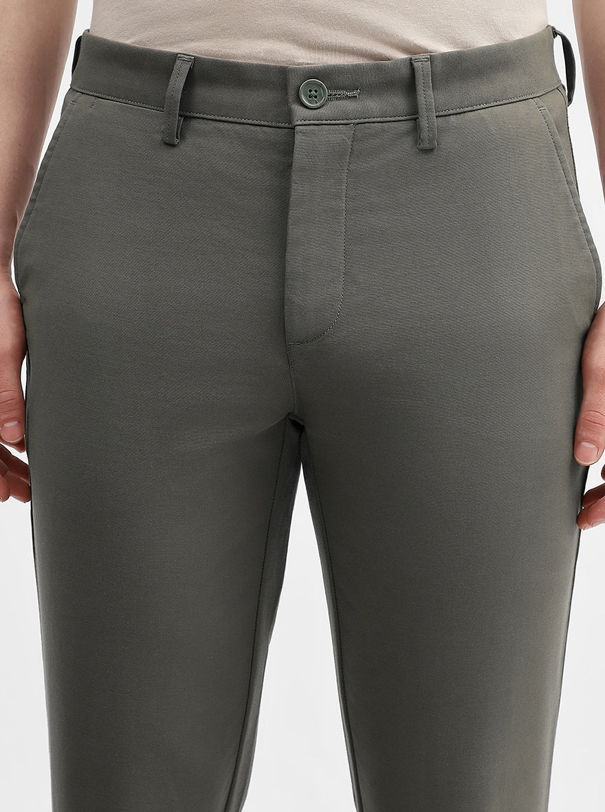 Olive Solid Uno Fit Casual Trouser | JadeBlue