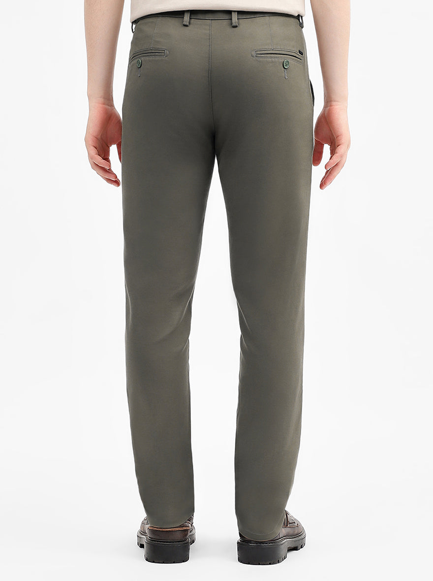 Olive Solid Uno Fit Casual Trouser | JadeBlue