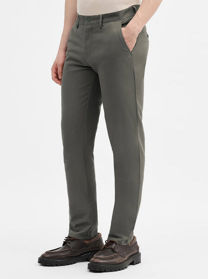 Olive Solid Uno Fit Casual Trouser | JadeBlue