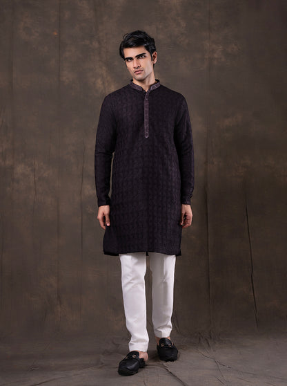 Dark Purple Self Design  Kurta Pajama | Virasana